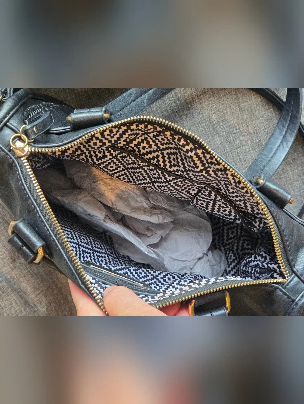 Madison West Ashely Saddle Black Tote Boho Handbag Purse Black